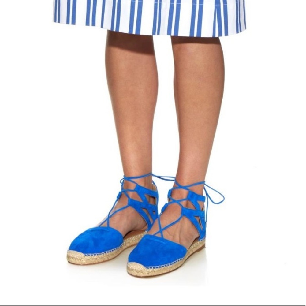 Aquazzura Belgravia Suede Espadrilles Sandals Mondrian Blue - Size 37.5